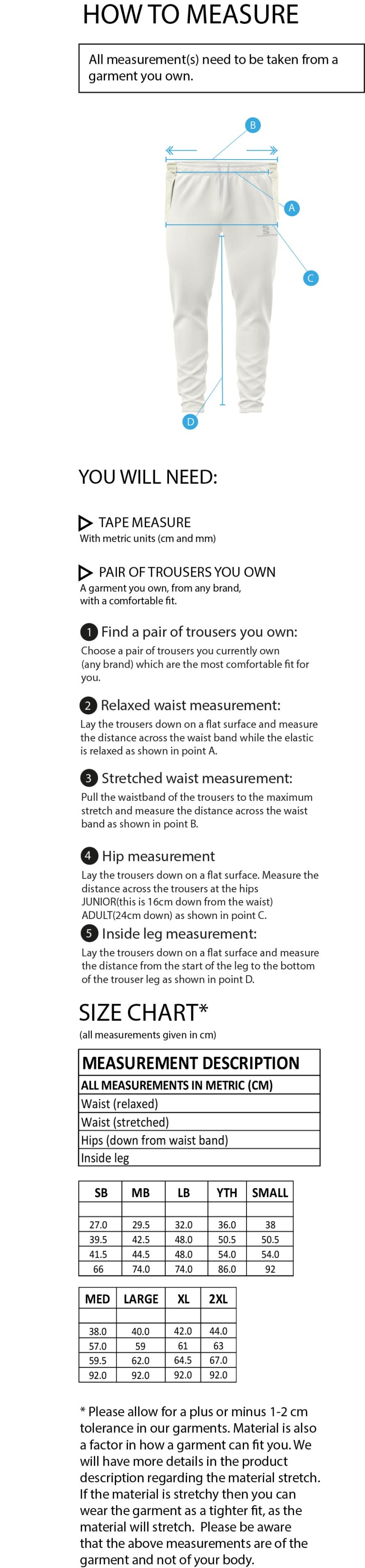 Clackmannanshire CCC - Blade Playing Pant - Size Guide
