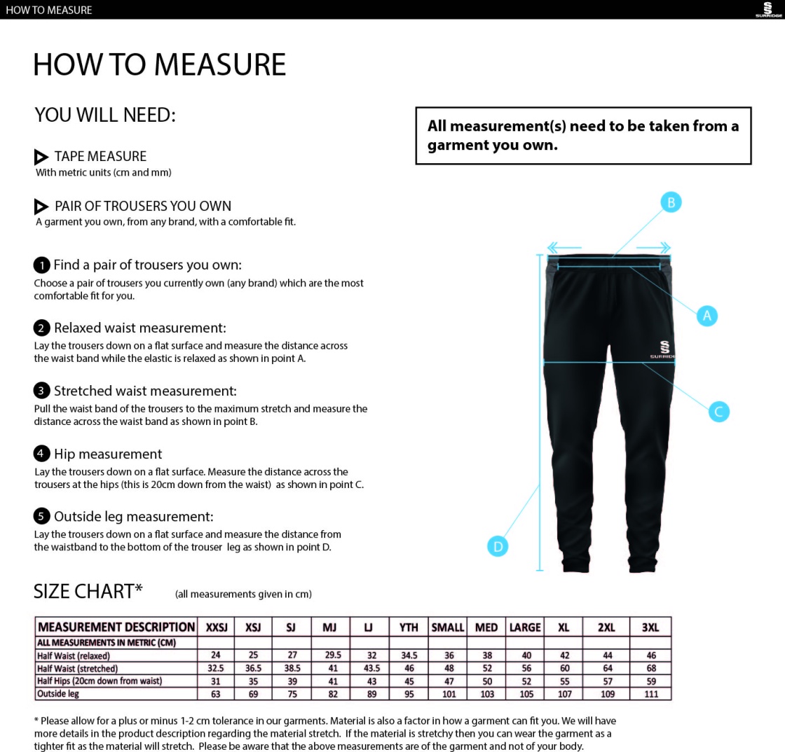 Clackmannanshire CCC - Dual Skinny Pant - Size Guide