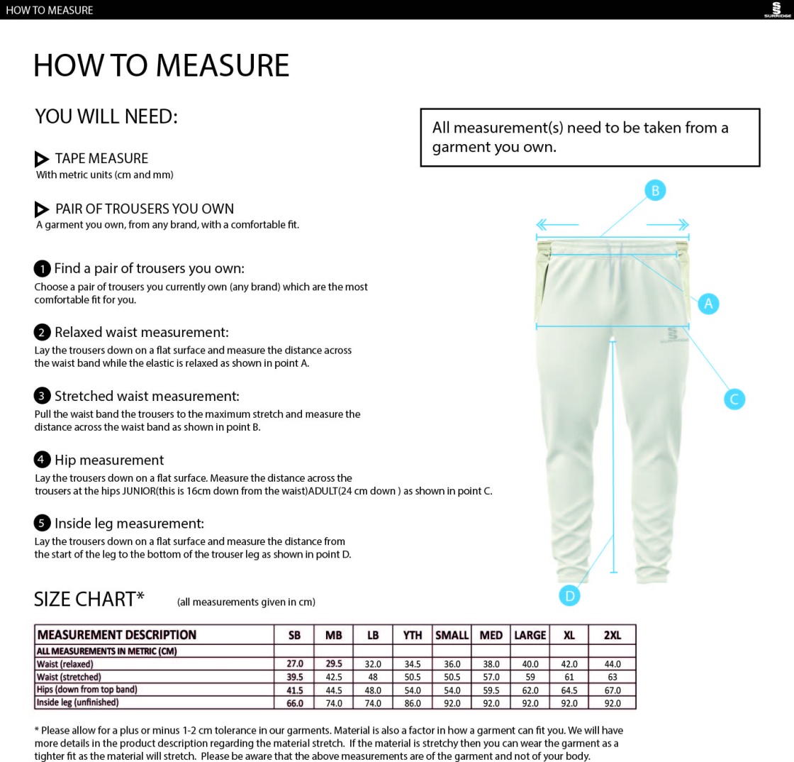 Clackmannanshire CCC - Blade Playing Pant - Size Guide