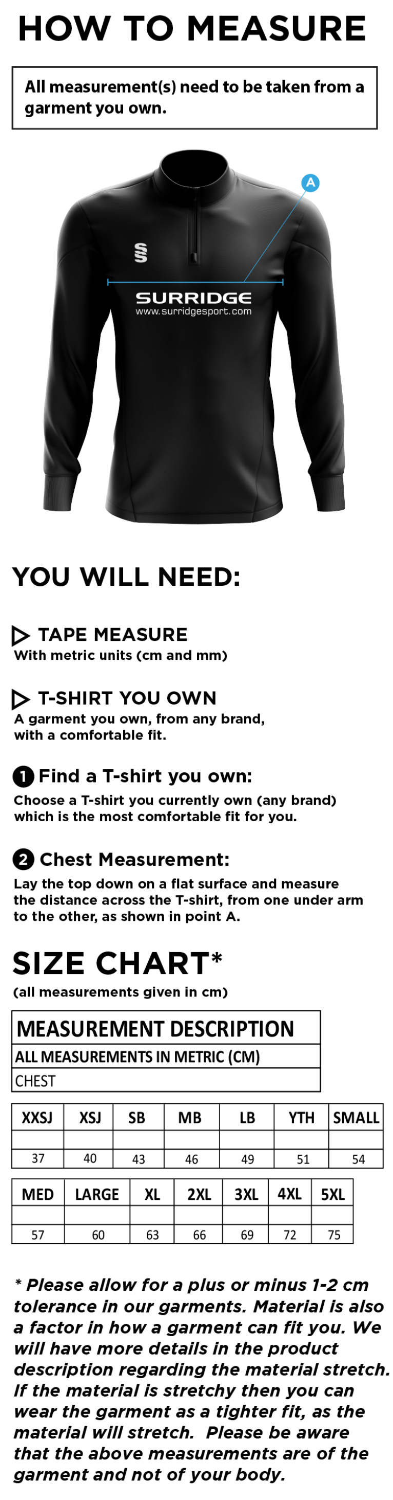 Clackmannanshire CCC - Blade Performance Top - Size Guide