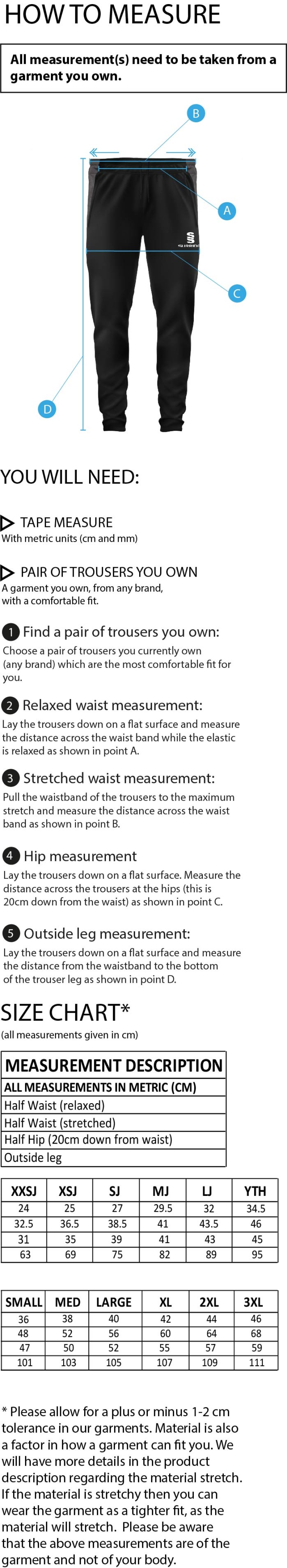 Clackmannanshire CCC - Dual Skinny Pant - Size Guide
