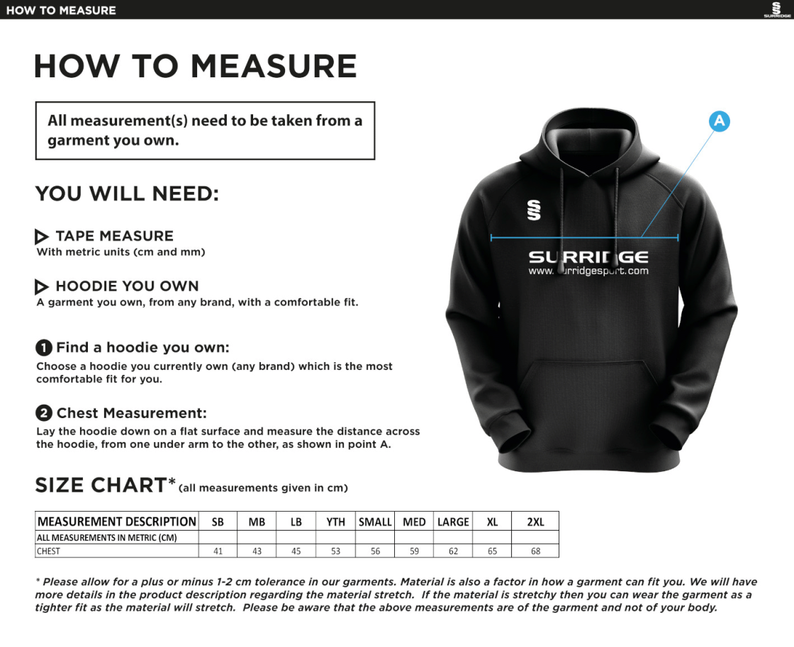 Clackmannanshire CCC - Blade Hoody - Size Guide