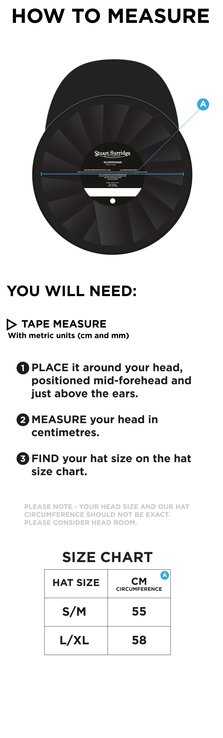 Clackmannanshire CCC - Baggy Cricket Cap - Size Guide