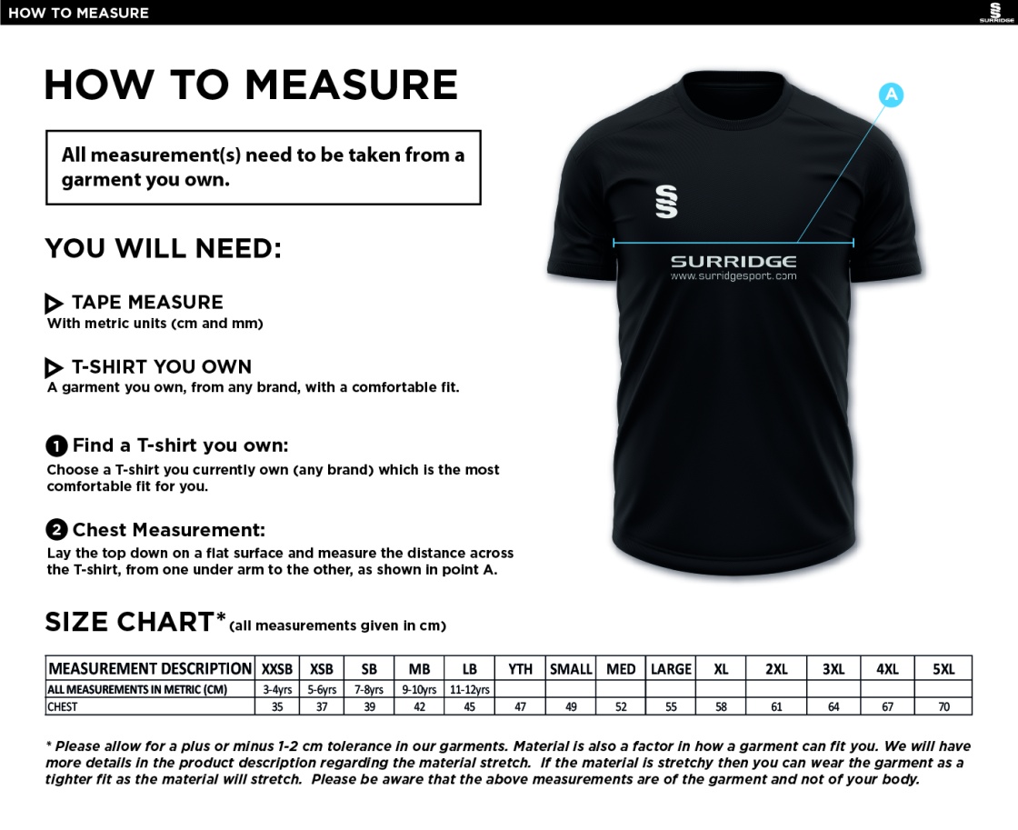 Clackmannanshire CCC - Dual Games Shirt - Size Guide