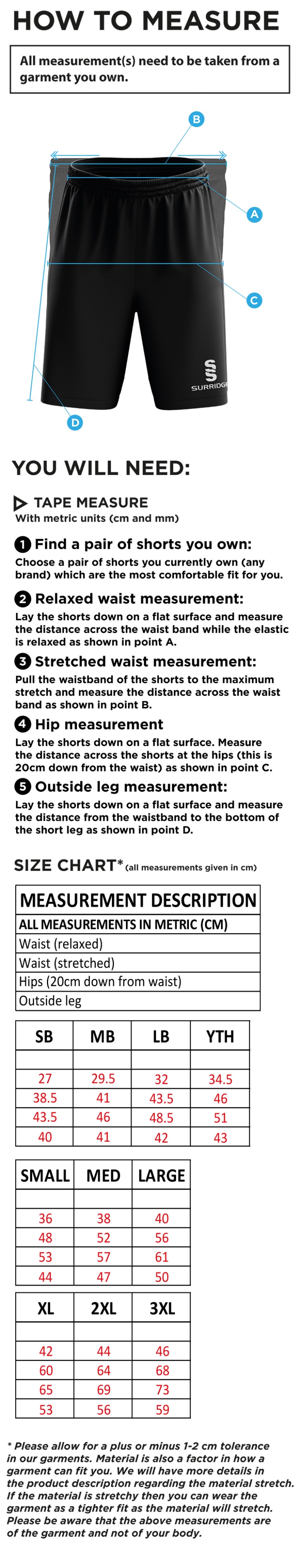 Clackmannanshire CCC - Blade Shorts - Size Guide
