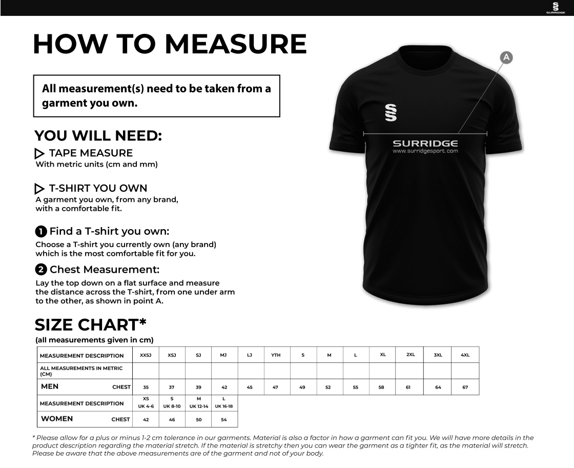 CLACKANNASHIRE CCC - Long Sleeve Polo - Size Guide