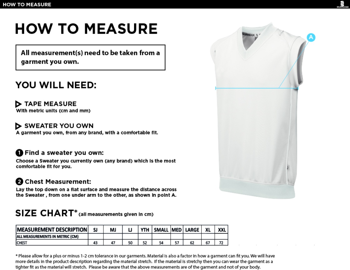 Clackmannanshire CCC - Sleeveless Sweater - Size Guide